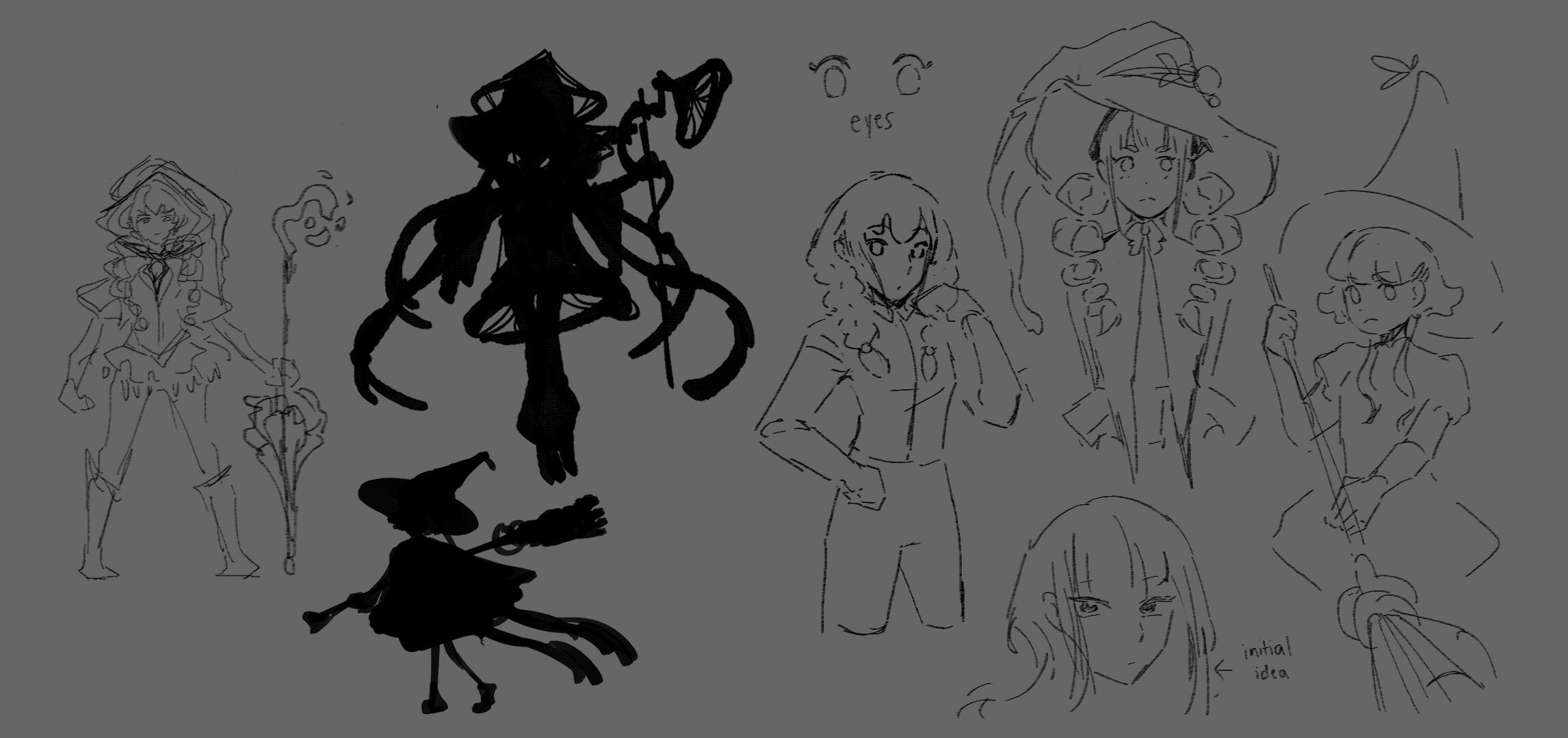 WITCH SKETCHES BASED ON CHOSEN IDEA AND SILHOUETTE